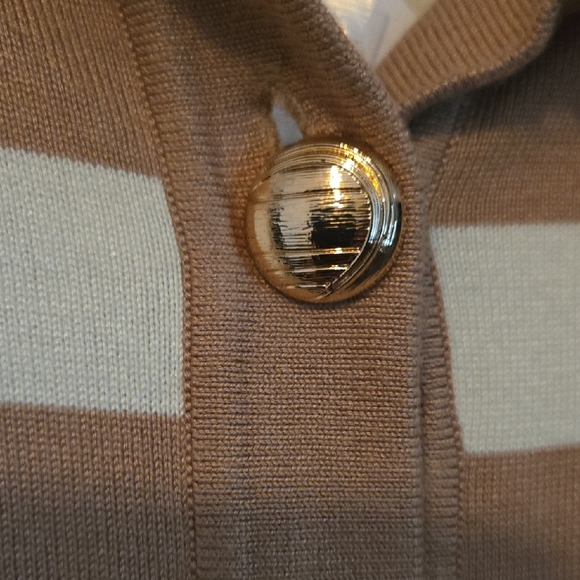 Cable & Gauge Striped Cardigan in Brown and Cream - Picture 4 of 7